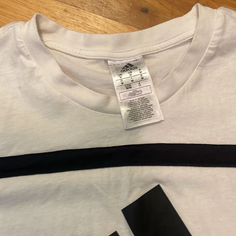 Adidas White Tee with Black Stripes